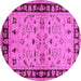 Round Machine Washable Oriental Pink Industrial Rug, wshurb849pnk