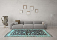 Machine Washable Oriental Light Blue Industrial Rug, wshurb850lblu