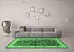 Machine Washable Oriental Emerald Green Industrial Area Rugs in a Living Room,, wshurb850emgrn