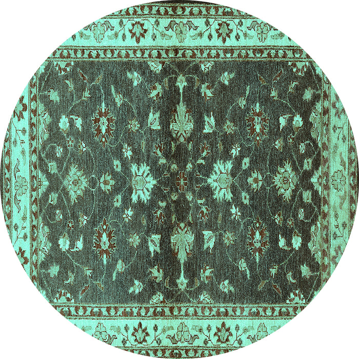 Round Machine Washable Oriental Turquoise Industrial Area Rugs, wshurb850turq