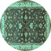 Round Machine Washable Oriental Turquoise Industrial Area Rugs, wshurb850turq