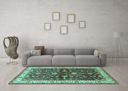 Machine Washable Oriental Turquoise Industrial Area Rugs in a Living Room,, wshurb850turq