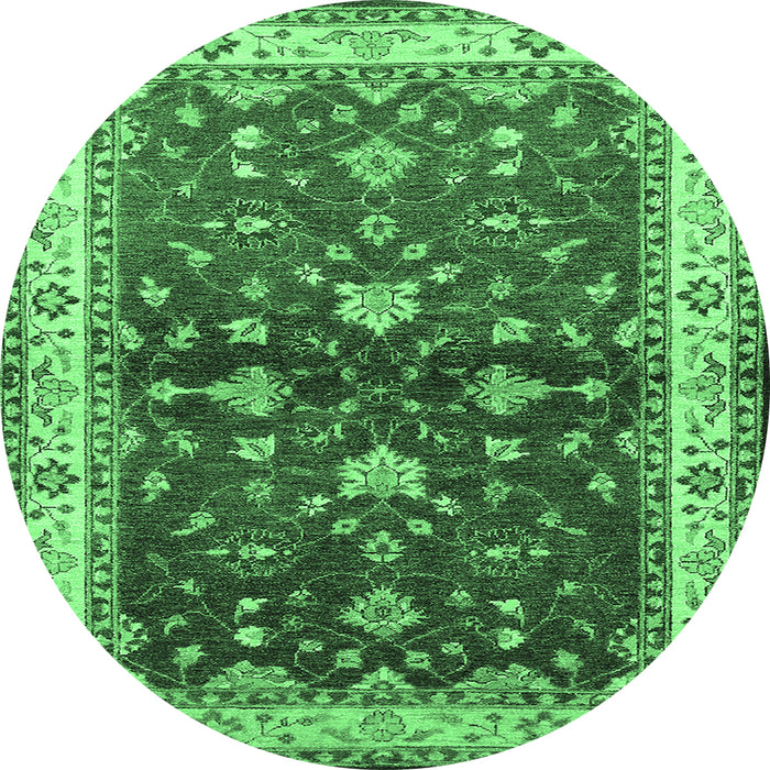 Round Machine Washable Oriental Emerald Green Industrial Area Rugs, wshurb850emgrn