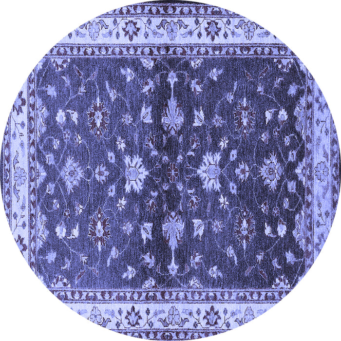 Round Machine Washable Oriental Blue Industrial Rug, wshurb850blu