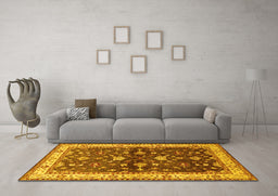 Machine Washable Oriental Yellow Industrial Rug in a Living Room, wshurb850yw
