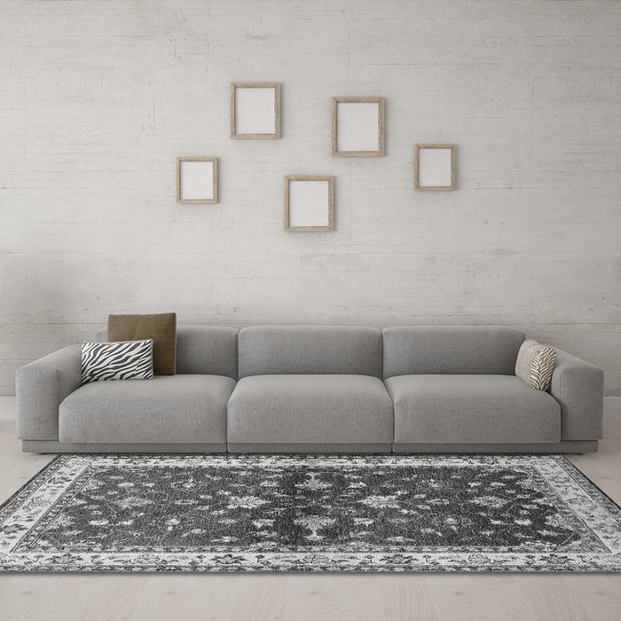 Machine Washable Oriental Gray Industrial Rug in a Living Room,, wshurb850gry