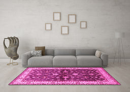 Machine Washable Oriental Pink Industrial Rug in a Living Room, wshurb850pnk