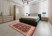 Mid-Century Modern Sandy Brown Oriental Rug in a Bedroom, urb850