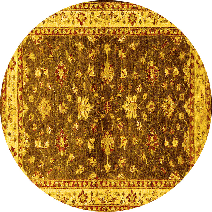 Round Machine Washable Oriental Yellow Industrial Rug, wshurb850yw