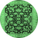 Round Machine Washable Oriental Emerald Green Industrial Area Rugs, wshurb851emgrn