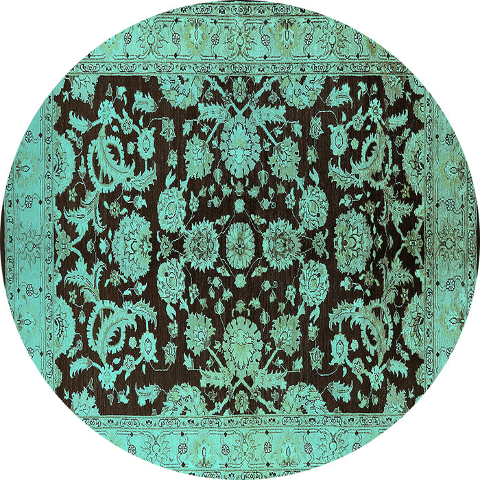 Round Oriental Turquoise Industrial Rug, urb851turq