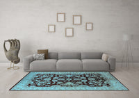 Machine Washable Oriental Light Blue Industrial Rug, wshurb851lblu