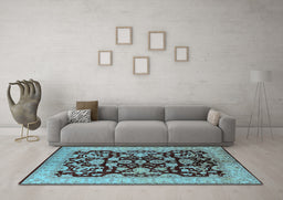 Machine Washable Oriental Light Blue Industrial Rug in a Living Room, wshurb851lblu