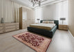 Mid-Century Modern Dark Salmon Pink Oriental Rug in a Bedroom, urb851