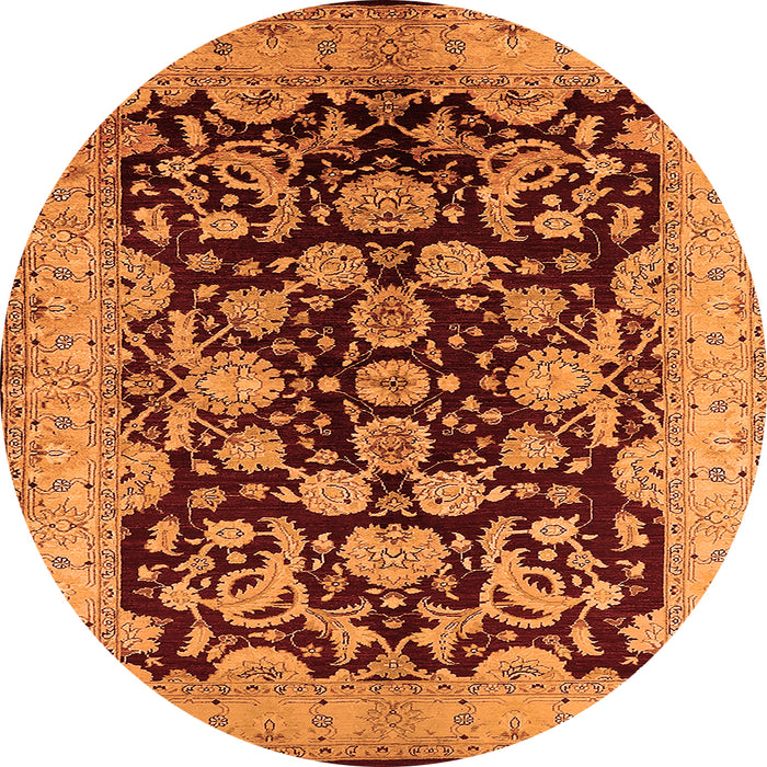 Round Machine Washable Oriental Orange Industrial Area Rugs, wshurb851org
