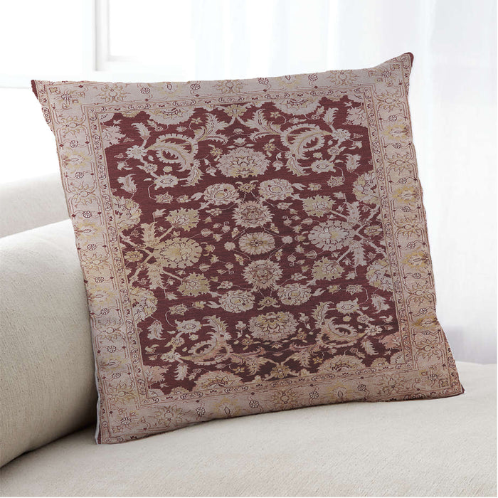 Lifestyle Image of Mid-Century Modern Urban Square Dark Salmon Pink Throw Pillow, 18 inch by 18 inch, pwurb851