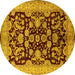 Round Machine Washable Oriental Yellow Industrial Rug, wshurb851yw