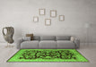 Machine Washable Oriental Green Industrial Area Rugs in a Living Room,, wshurb851grn