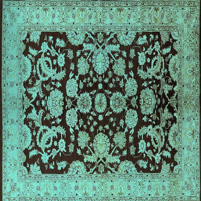 Square Machine Washable Oriental Turquoise Industrial Area Rugs, wshurb851turq