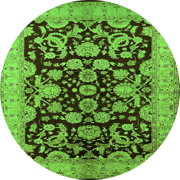 Round Machine Washable Oriental Green Industrial Area Rugs, wshurb851grn