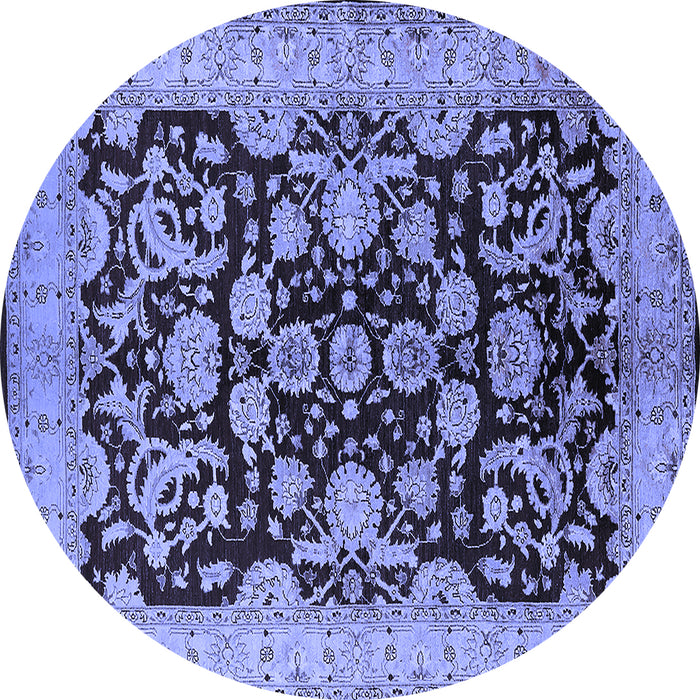 Round Machine Washable Oriental Blue Industrial Rug, wshurb851blu