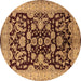 Round Machine Washable Oriental Brown Industrial Rug, wshurb851brn