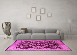 Machine Washable Oriental Pink Industrial Rug in a Living Room, wshurb851pnk
