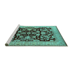 Sideview of Machine Washable Oriental Turquoise Industrial Area Rugs, wshurb851turq