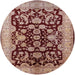 Round Mid-Century Modern Dark Salmon Pink Oriental Rug, urb851