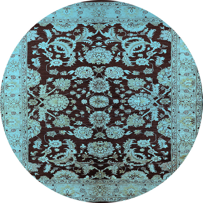 Round Machine Washable Oriental Light Blue Industrial Rug, wshurb851lblu