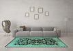 Machine Washable Oriental Turquoise Industrial Area Rugs in a Living Room,, wshurb851turq