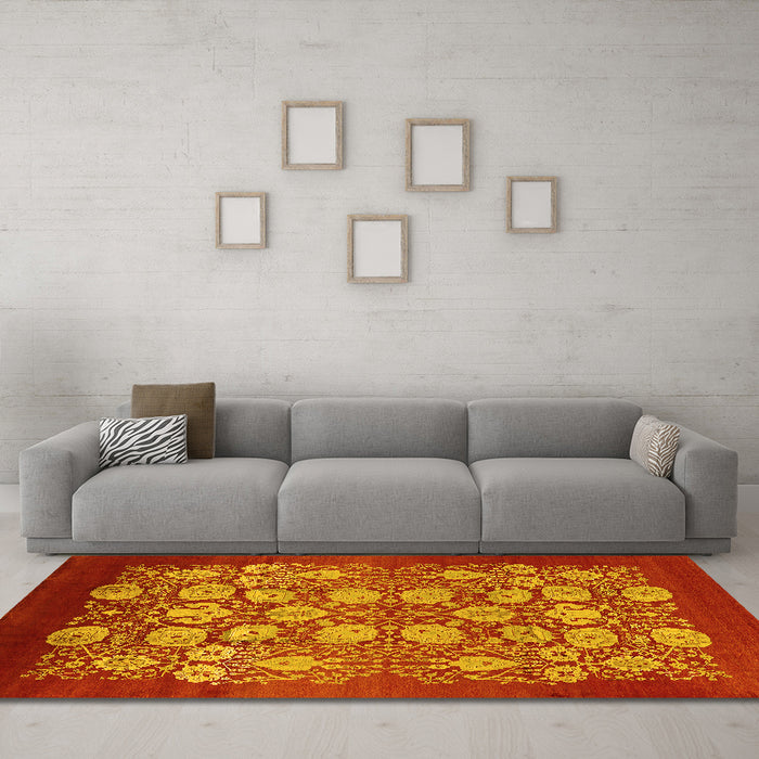 Machine Washable Oriental Yellow Industrial Rug in a Living Room, wshurb852yw