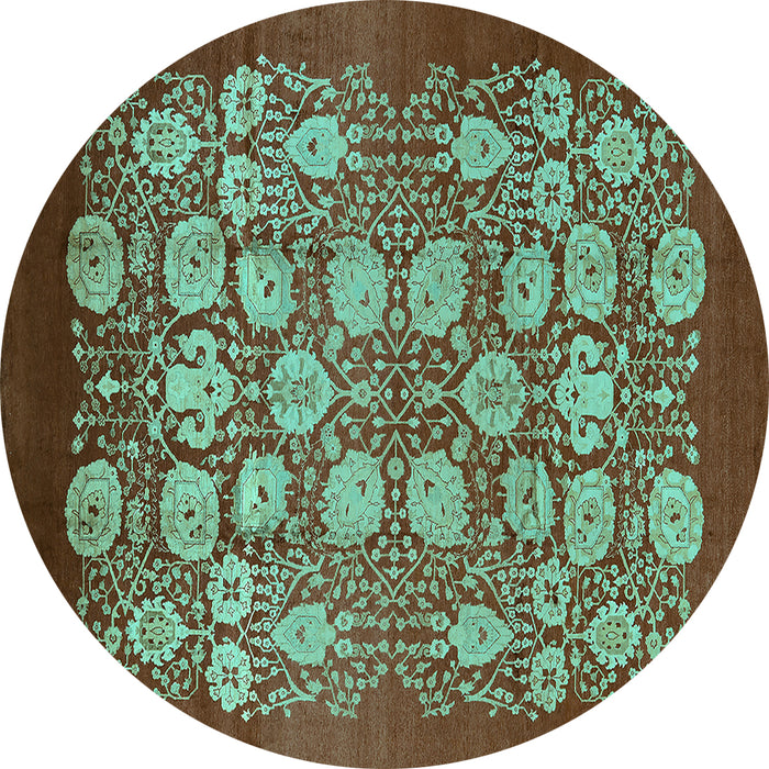 Round Oriental Turquoise Industrial Rug, urb852turq