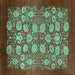 Square Machine Washable Oriental Turquoise Industrial Area Rugs, wshurb852turq