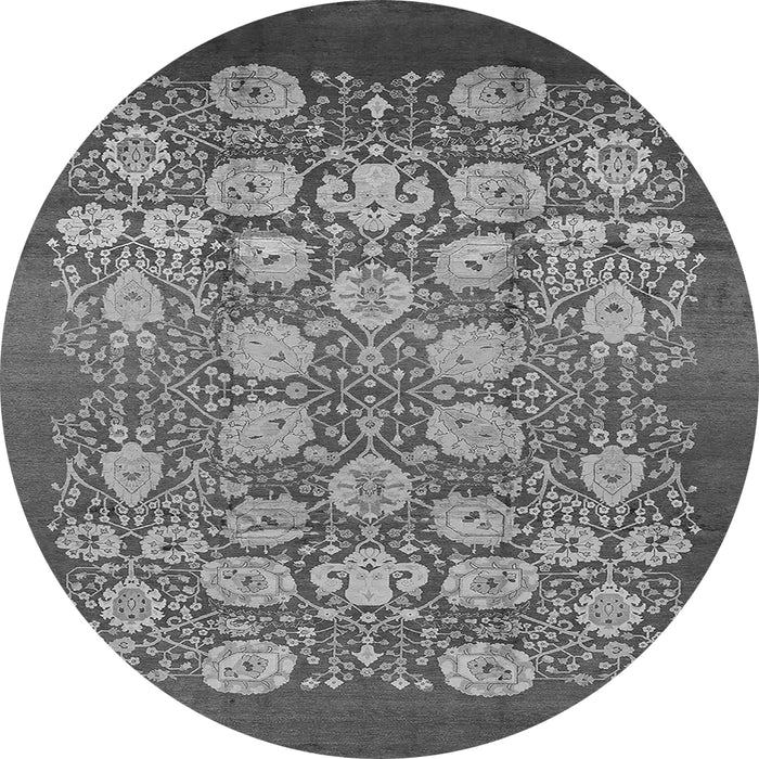 Round Machine Washable Oriental Gray Industrial Rug, wshurb852gry