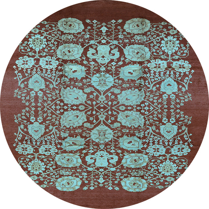 Round Machine Washable Oriental Light Blue Industrial Rug, wshurb852lblu