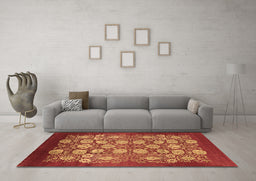 Machine Washable Oriental Brown Industrial Rug in a Living Room,, wshurb852brn