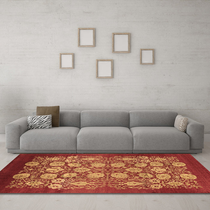 Machine Washable Oriental Brown Industrial Rug in a Living Room,, wshurb852brn