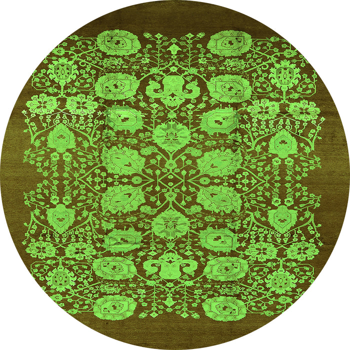 Round Machine Washable Oriental Green Industrial Area Rugs, wshurb852grn