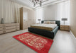 Mid-Century Modern Red Oriental Rug in a Bedroom, urb852