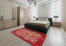 Mid-Century Modern Red Oriental Rug in a Bedroom, urb852