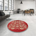 Round Machine Washable Industrial Modern Red Rug in a Office, wshurb852