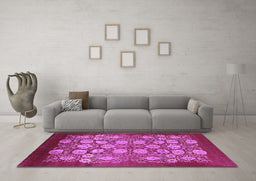 Machine Washable Oriental Purple Industrial Area Rugs in a Living Room, wshurb852pur