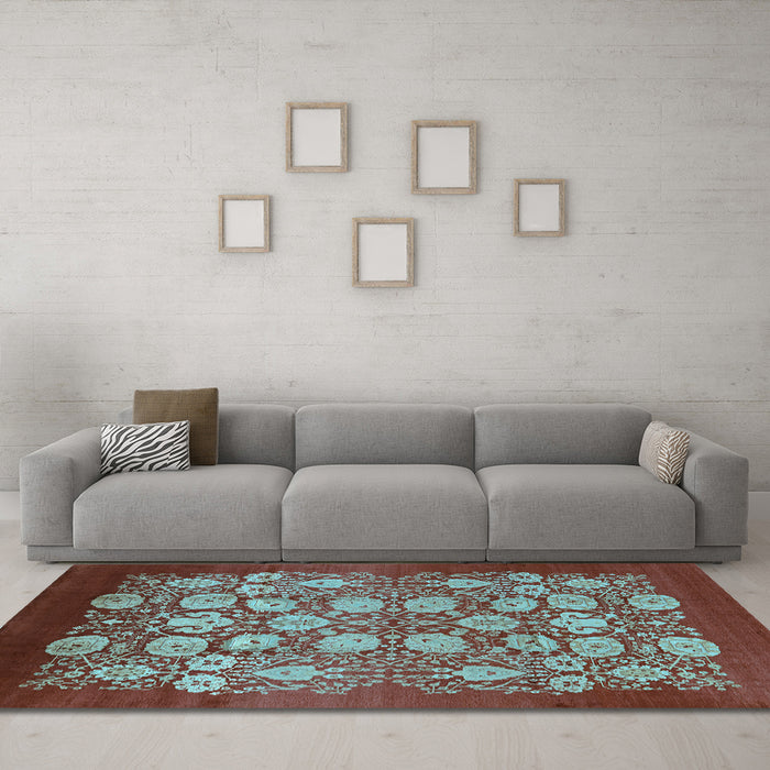 Machine Washable Oriental Light Blue Industrial Rug in a Living Room, wshurb852lblu