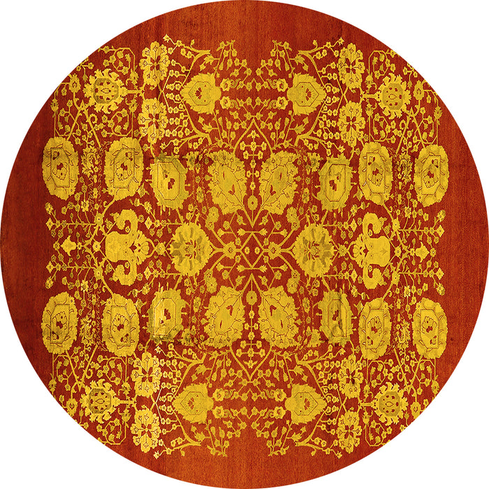 Round Machine Washable Oriental Yellow Industrial Rug, wshurb852yw