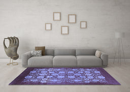 Machine Washable Oriental Blue Industrial Rug in a Living Room, wshurb852blu