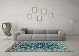 Machine Washable Oriental Light Blue Industrial Rug in a Living Room, wshurb853lblu
