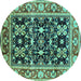 Round Machine Washable Oriental Turquoise Industrial Area Rugs, wshurb853turq