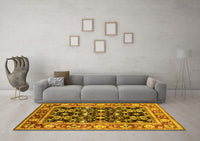 Machine Washable Oriental Yellow Industrial Rug, wshurb853yw