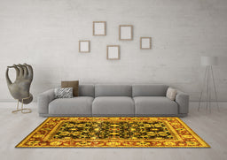 Machine Washable Oriental Yellow Industrial Rug in a Living Room, wshurb853yw